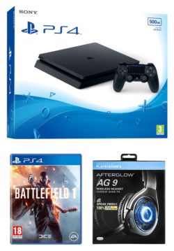 PS4 Console - Slim - 500GB. Battlefield 1, Afterglow AG9 Headset Bundle.